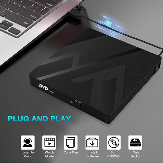 "JBonest External CD DVD Drive USB 3.0 Type-C, External with SD/TF Card Reader Portable RW Burner, Fast data transfer for Laptop, Desktop, MacBook, Win11/10/8/7/XP, Linux, Mac OS, Vista"