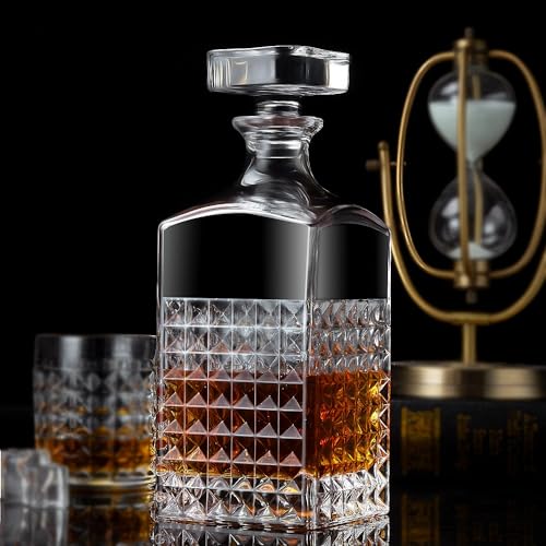 Lighten Life Whiskey Decanter, 1000 ml crystal decanter with stopper in gift box, lead-free whiskey carafe whiskey bottle, premium Scotch decanter for whiskey, bourbon, bourbon decanter for men.