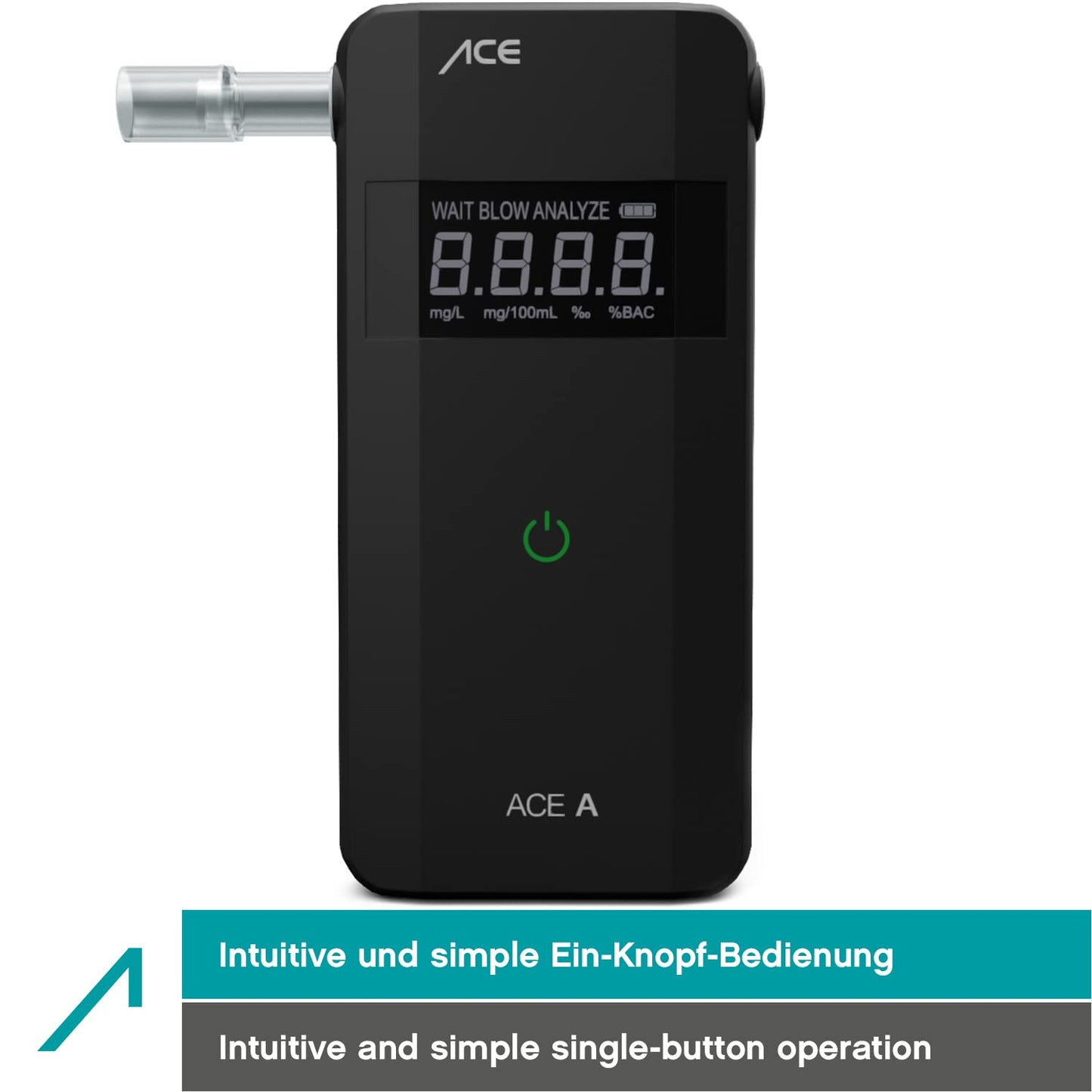 ACE A Alcohol tester - digital breathalyzer - Alcohol tester with electrochemical sensor and one-button operation, Black
