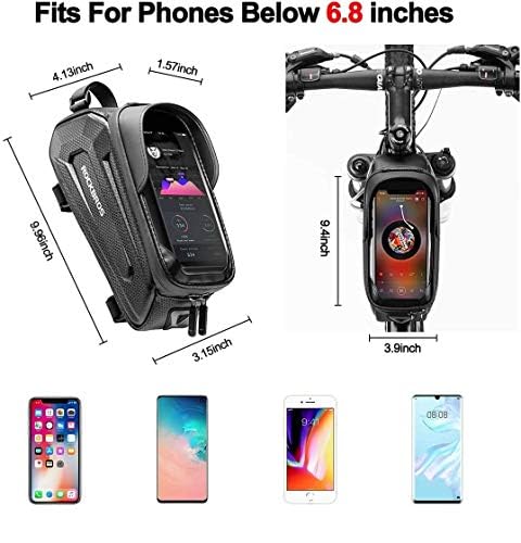 ROCKBROS bike frame bag handlebar bag water resistant phone pouch for smartphones up to 6.8 inches with TPU sensitive touchscreen for mountain bikes, road bikes, ebikes
