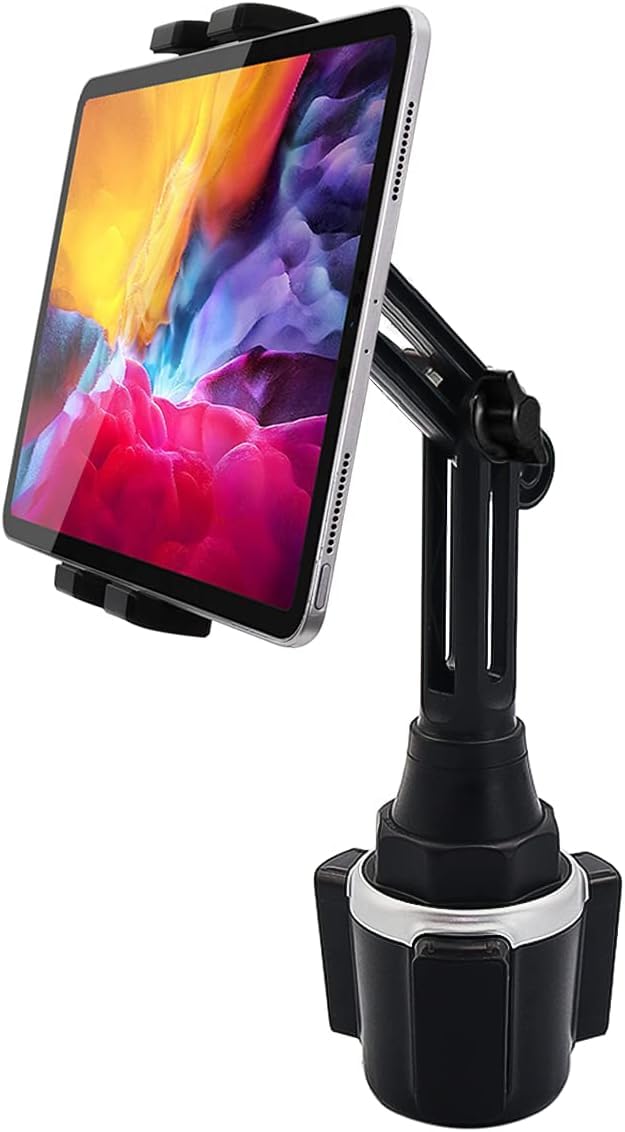 Car drink holder tablet mount, woleyi car truck cup holder tablet phone holder with adjustable arm for iPad Pro 9.7, 11, 12.9 Air Mini, Samsung Tabs, iPhone, more 4-13" phones and tablets.