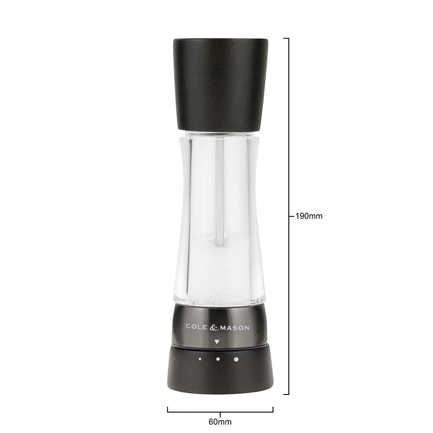 Cole & Mason Derwent Dark Wood Salt and Pepper Mill, Spice Grinder, 2-Piece Set Manual with Adjustable Ceramic Grinding Mechanism, Stainless Steel/Acrylic, 190mm, Precision+, Gift Set