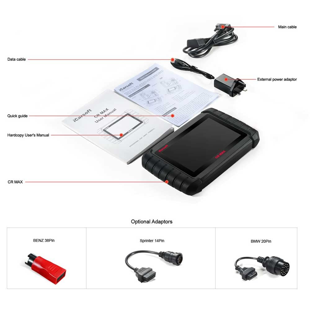 iCarsoft CR MAX Professional multi-brand vehicle diagnostic tool for fault analysis, Universal diagnostic tool, Read/Clear faults - Reset injectors - FAP regeneration.
