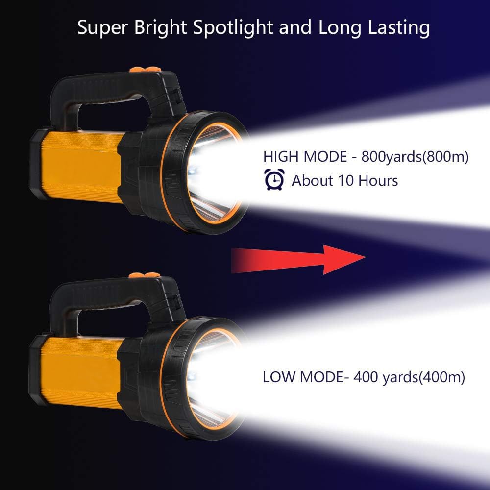 MAYTHANK LED flashlight extremely bright USB C rechargeable with lantern, large powerful metal spotlight large battery 10000mAh, handheld lamp 10000 lumens battery flashlight super bright, with handle carrying strap.