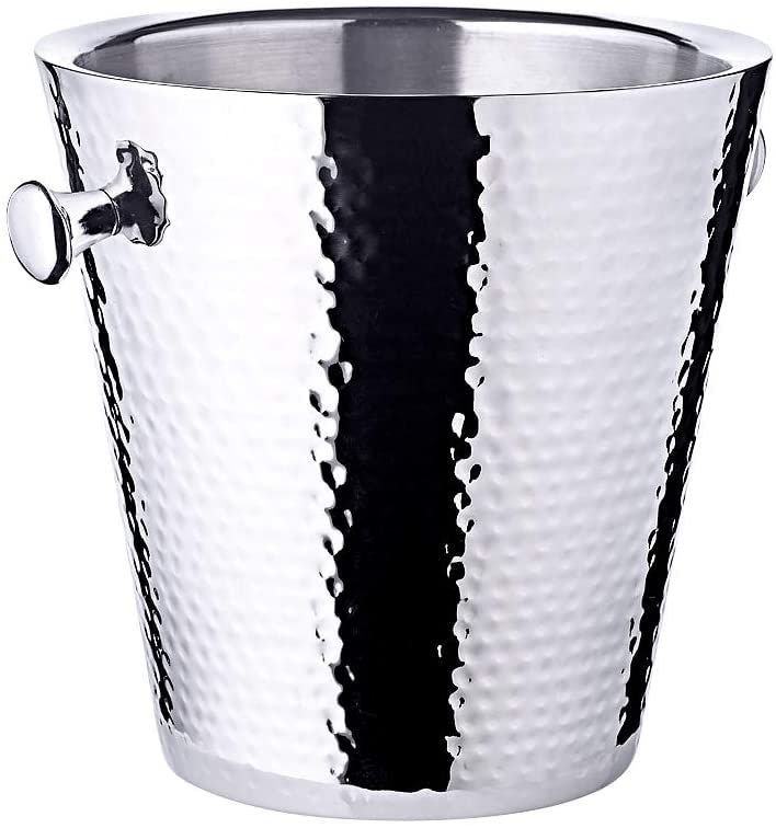 EDZARD Champagne Cooler Valencia, hammered, with stand, stainless steel, with handles, for 1 bottle - beverage cooler, bottle cooler, wine cooler, champagne cooler, ice bucket