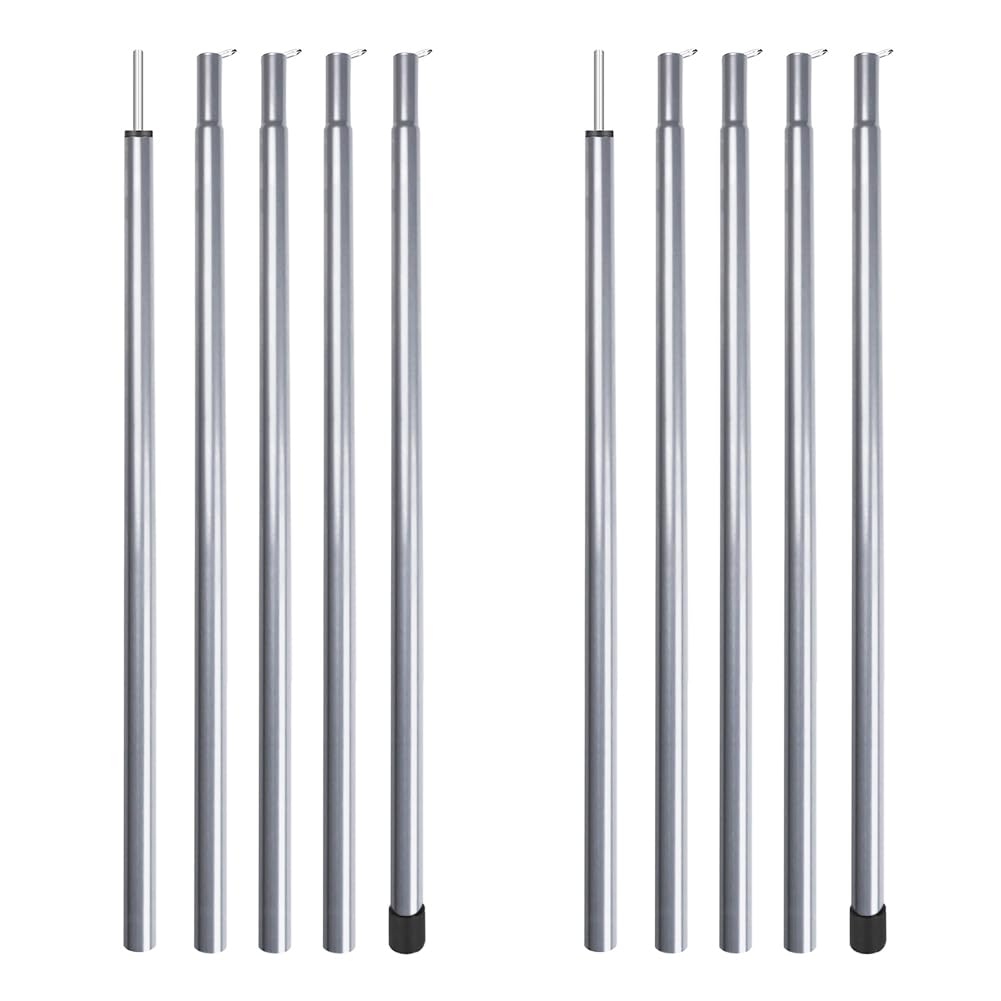 wiipara tent pole telescopic pole 2-piece set, set-up pole for tarp, tent, sunshade camping tarps adjustable up to 200cm, pole for sunshade attachment, silver