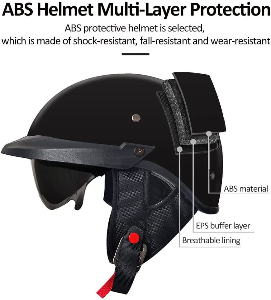Retro helmet with ECE certification, suitable for scooters, cruisers, choppers, skateboards. Anti-collision motorcycle half helmet with visor for men and women. Available in matte black, size L.