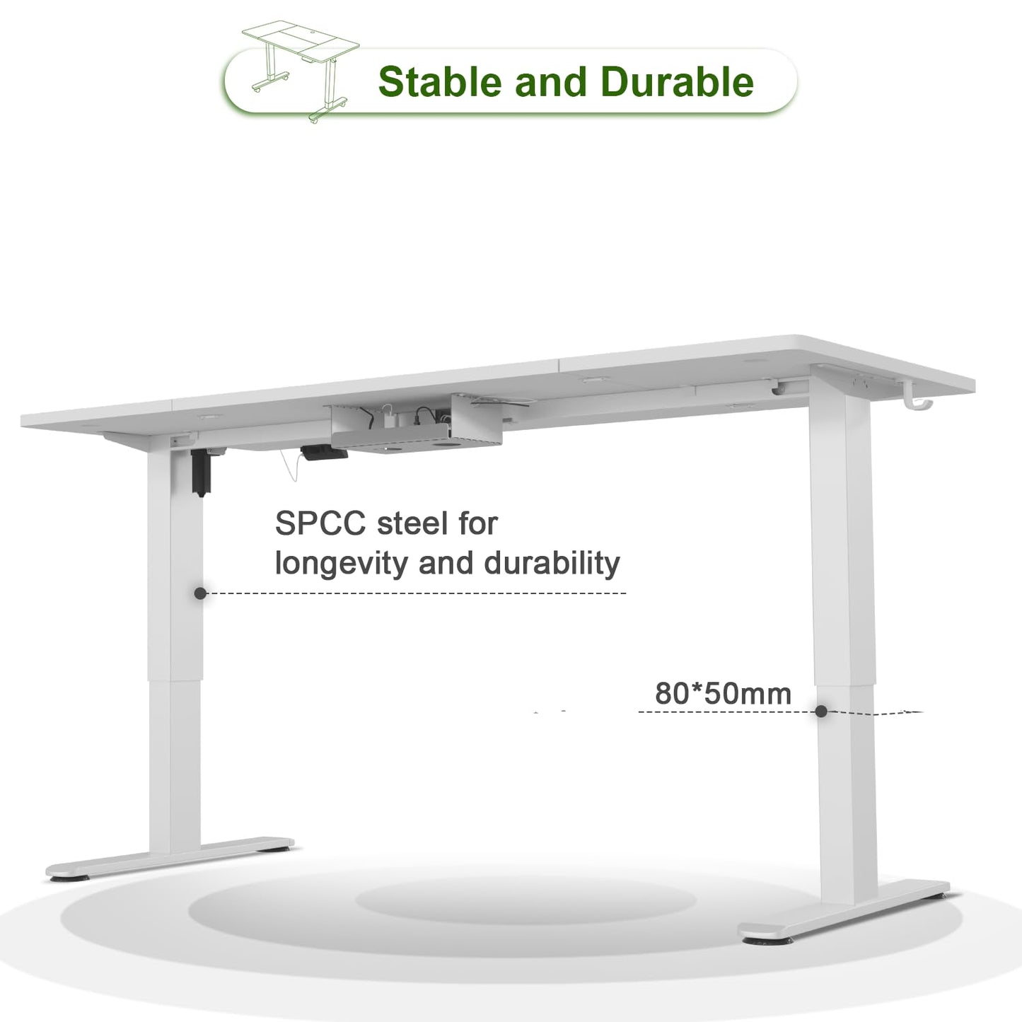 JUMMICO adjustable desk 180 x 80 cm with cable tray, Electric height adjustable standing desk with USB outlet, Computer desk, Ergonomic standing-sitting table, Office desk, White