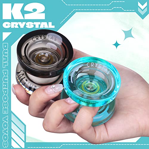 MAGICYOYO Responsive Yoyo Set with 2 K2 (Black & Green) - Dual purpose for kids, Crystal JoJo with spare unresponsive bearing, 12 strings, bag, spare tool and axle.