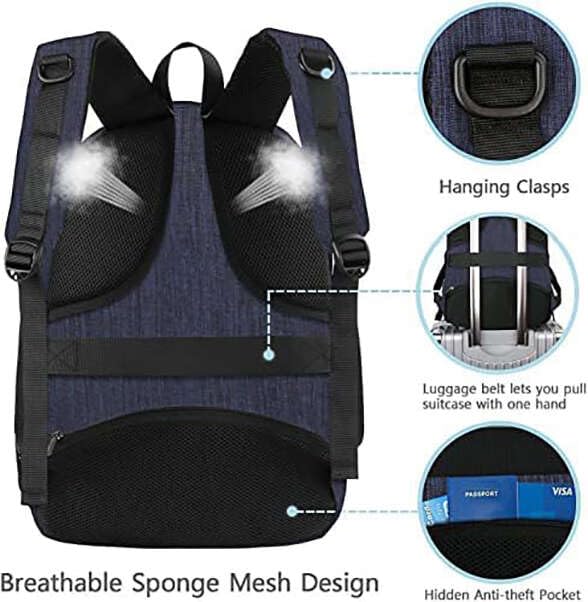 MATEIN school backpack 15.6 inch laptop notebook bag backpack for men with USB charging port boys computer bag gift travel work, blue
