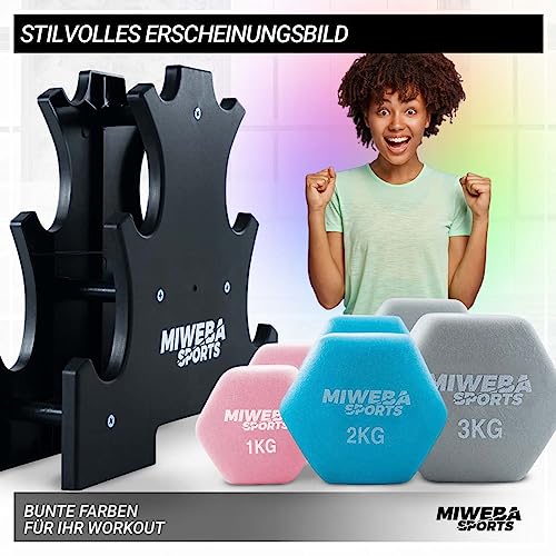 Miweba Sports Vinyl Dumbbell Set NKH120 | ππ«π¨ππ’ Dumbbell - Hexagon Dumbbells Set - Dumbbells - Dumbbell Set - Gym Dumbbells - Dumbbell Stand - Dumbbell - Dumbbell - 1-3kg (Pink/Turquoise/Gray)