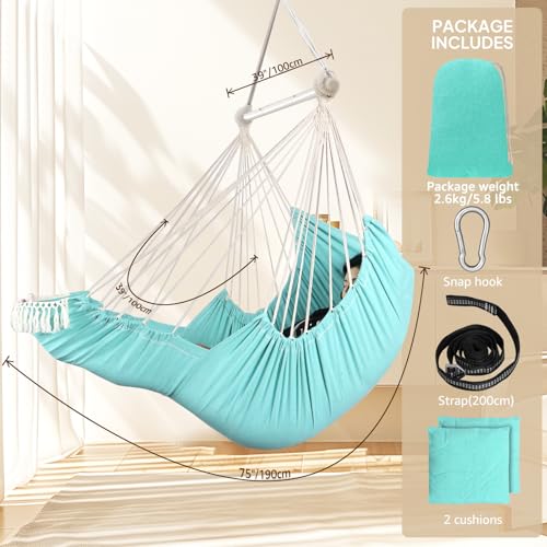 Chihee Hanging Chair Swing 2 Pillows Included, Durable Spreader Bar Cotton Fabric Hanging Chair Side Pocket Large Tassel Chair Set Footrest Support Leg Foot Comfortable