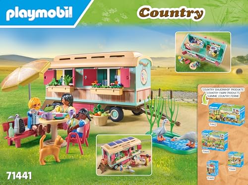 PLAYMOBIL Country 71441 Cozy Trailer Café, playful learning with lovingly designed trailer, detailed amenities, and a pond with geese, sustainable toy for children aged 4 and up.