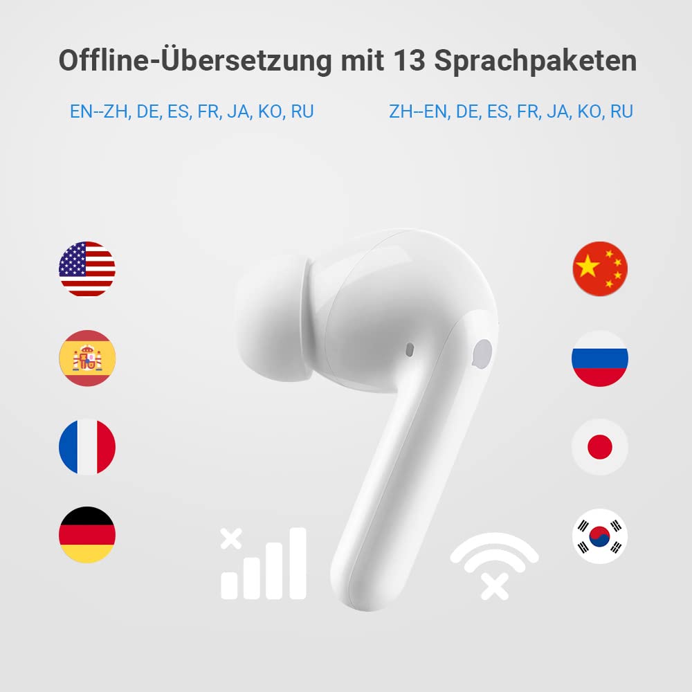 Timekettle M3 translator device, two-way translator headphones with app for 40 languages & 93 dialects. Online & offline language translation tool for expats while traveling. Compatible with iOS & Android.