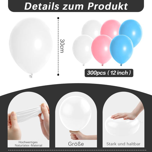 Balloons White White balloons 300 pieces balloons Pink Pink balloons Blue Blue balloons Light blue balloon garland White Balloon Garland White Balloons