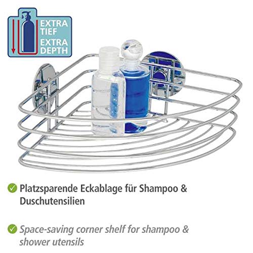 WENKO Turbo-Loc corner shelf, bathroom shelf, Holds up to 40 kg, chrome-plated steel, 26.5 x 10.5 x 20 cm, Chrome