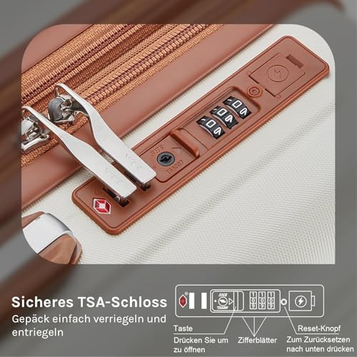 Joyway suitcase carry-on luggage set of 4, hard shell suitcases with drink holder, 4 wheels TSA lock The suitcase, Beige Brown