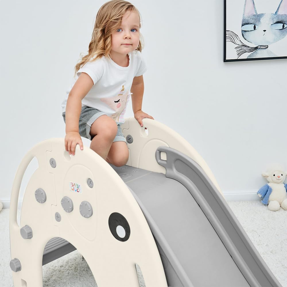 Baby Vivo Kids Slide Children Slide Garden Slide Toddler Slide Plastic Elephant with rounded corners & edges for Indoor & Outdoor in Gray/White