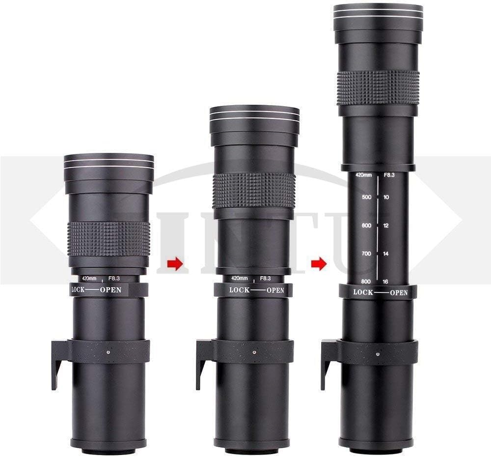 JINTU 420-800mm f/8.3 telephoto lens, EF manual zoom lens for Canon SLR 90D 80D 4000D 2000D 1500D 1300D 1200D 850D 800D 750D 600D 500D 250D 60D 70D 50D 5D 1D 7D.