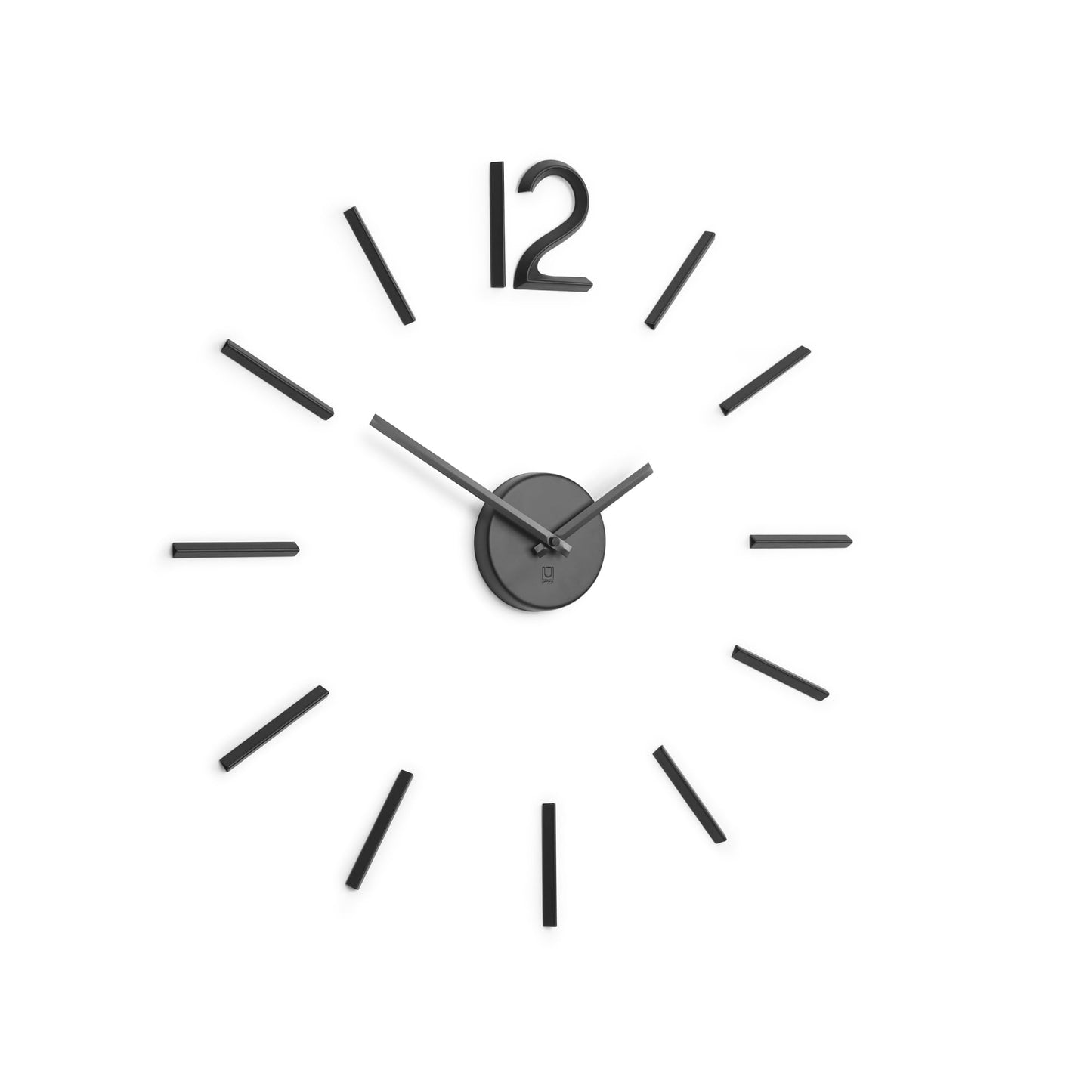 Umbra Blink, modern and minimalist DIY quartz wall clock without frame, adhesive numbers, wall decoration for kitchen, office, bedroom, and living room, metal, black.