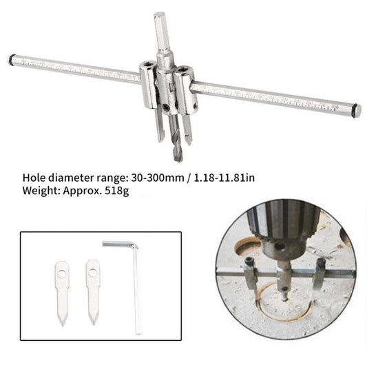30-300mm Silver Adjustable Hole Saw Drill Set Circle Hole Saw Drill Set DIY Woodworking Hole Drill Tool