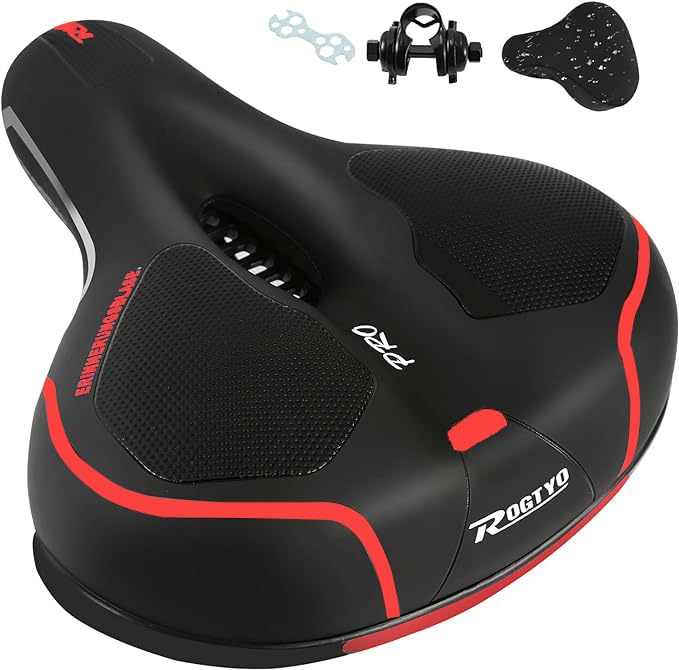ROGTYO Bike Saddle Gel Bicycle Seat Pro 2.0 Wide Soft Comfortable Breathable Shock Absorbing Ergonomic Memory Foam Bike Saddle with Waterproof Cover (Pro 2.0 + Red)