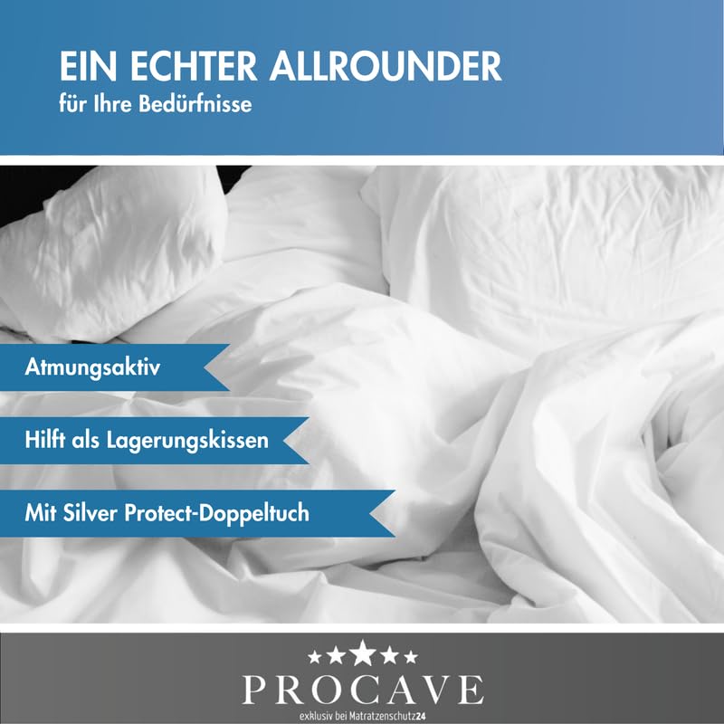 PROCAVE bed wedge with Silver Protect double cloth cover | Width: 140 cm x Depth: 45 cm x Height: 15/1 cm | Made in Germany | wedge-shaped foam pillow for beds and waterbeds