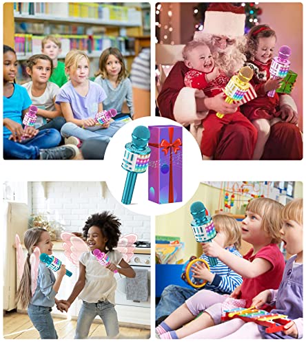 Microphone Karaoke for 3-15 years old, Portable Bluetooth handheld microphone with LED light, Bluetooth Karaoke for kids and adults, girls boys gifts, Home KTV Compatible Android IOS PC -Gold
