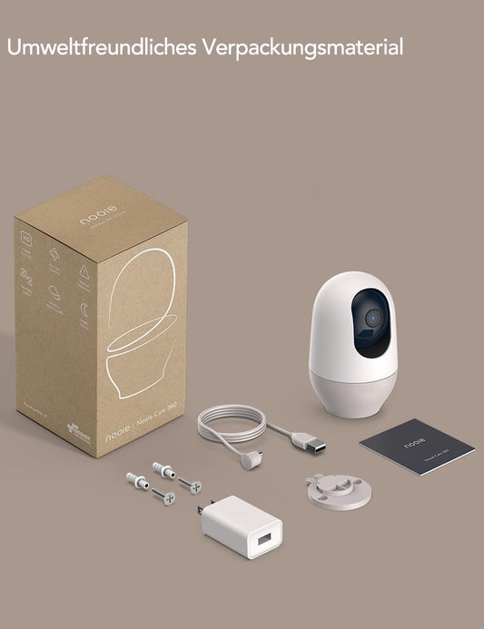 Nooie baby monitor, 360 baby camera WiFi, baby monitor with camera and mobile app, 1080P HD night vision, AI tracking, two-way audio, compatible with Alexa, and 2.4Ghz WiFi.