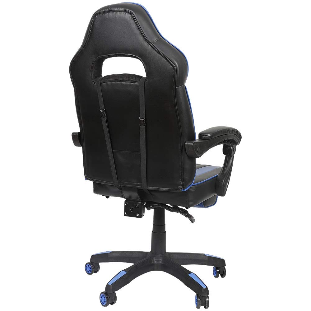 Melko Gaming Chair Ergonomic Office Chair with Footrest in Black Blue Racing Chair Office Desk Chair Executive Chair Gaming Armchair Gamer Chair Racer Swivel Chair Sports Seat