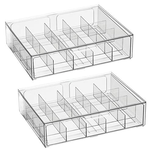mDesign storage box for tea bags, coffee pods, sugar, etc. - compact plastic tea box with 20 compartments - kitchen organizer with a drawer - 2-pack - transparent