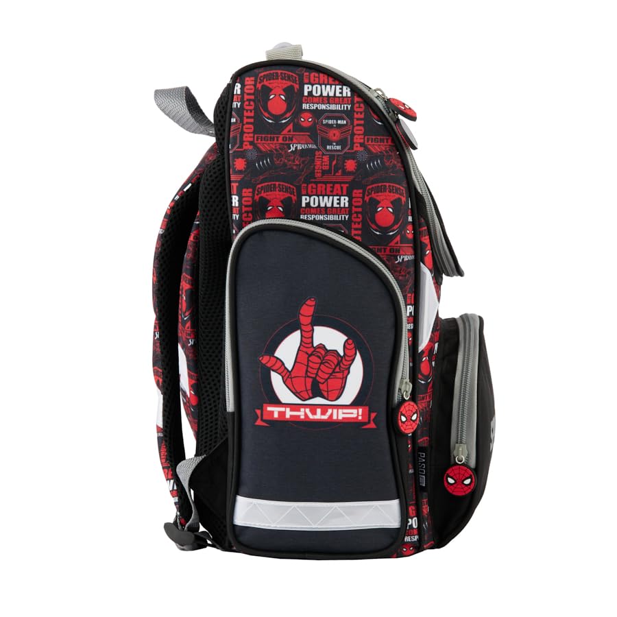 Goldkids - School backpack for boys and girls - Kids' backpack with pencil case - Shoe bag and homework book - Spider-Man design - for 1st to 3rd grade (6-piece set)