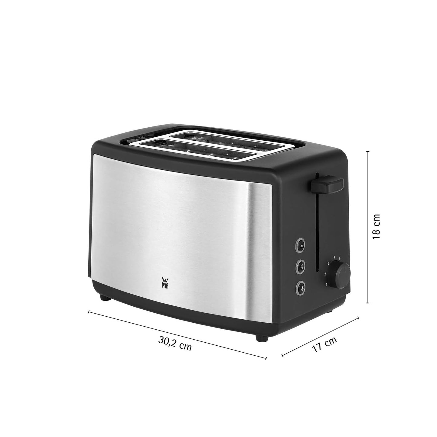 WMF Bueno Edition Toaster 2 Slice Stainless Steel, Two-slot toaster with bread roll attachment, 2 slices, 7 browning levels, 800 W, matte stainless steel
