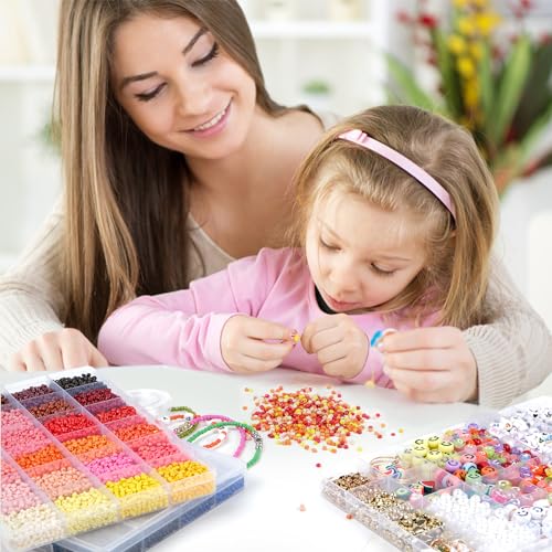 RUBY 3mm beads for making bracelets Beads for stringing with letter beads and smiley face beads DIY glass bead set for Christmas holidays birthdays rewards (48 colors)
