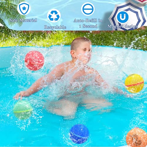 Betensh Reusable Water Balloons 5 Pack, Magnetic Water Balloons, Outdoor Water Toys for Summer Party, Water Park