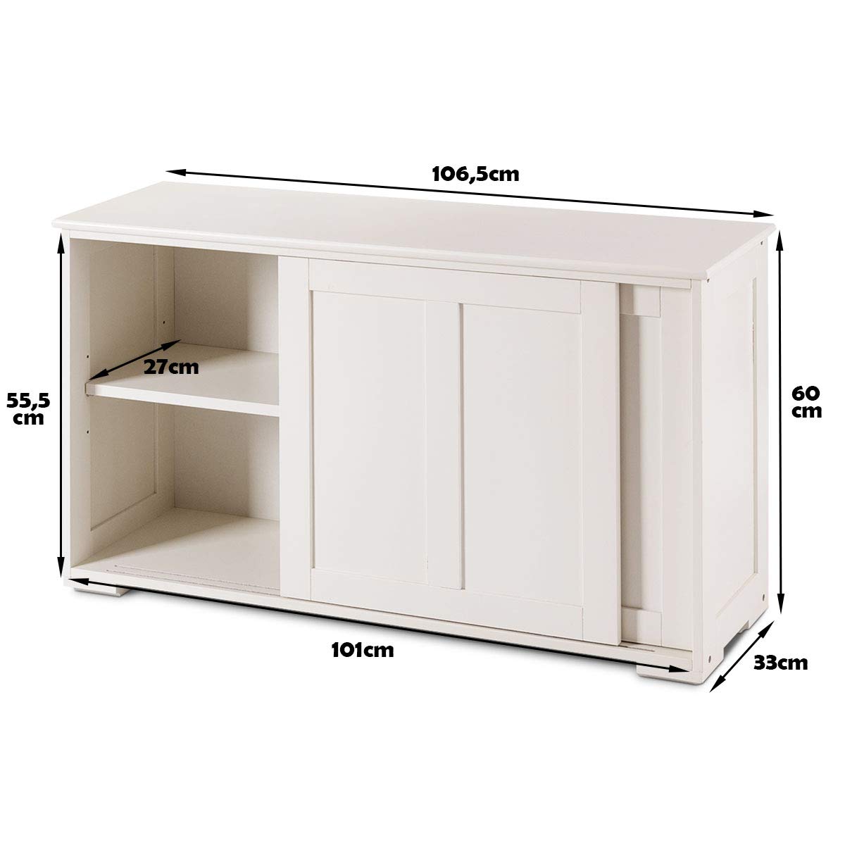 COSTWAY sideboard, kitchen cabinet with sliding doors & adjustable shelves, buffet cabinet storage cabinet, serving cabinet for kitchen, dining room, living room, 107 x 33 x 60 cm, wood, cream white.