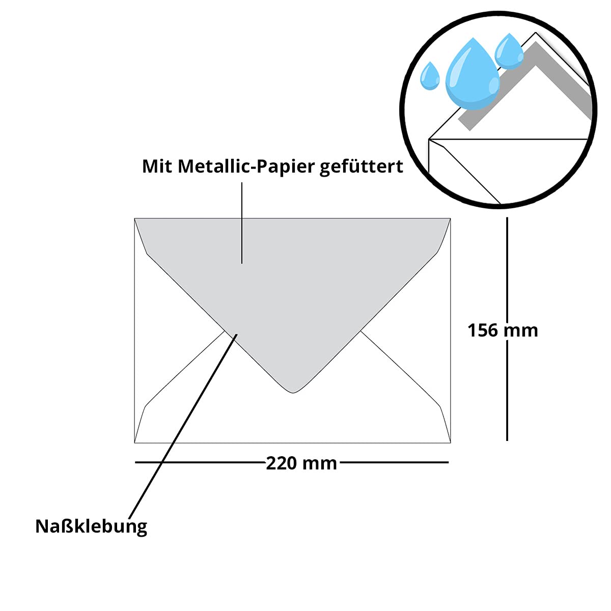 50 metallic gold-lined envelopes, size C5 - 156 x 220 mm, dark blue, with pointed flap and wet adhesive - ColorsFroh by GUSTAV NEUSER