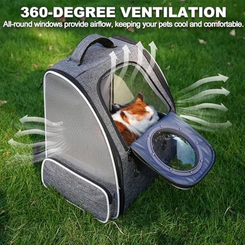 Cat backpack pet carrier backpack ventilated with safety leash & space capsule design - lightweight foldable for travel, outdoors & vet visits up to 6kg (Gray)