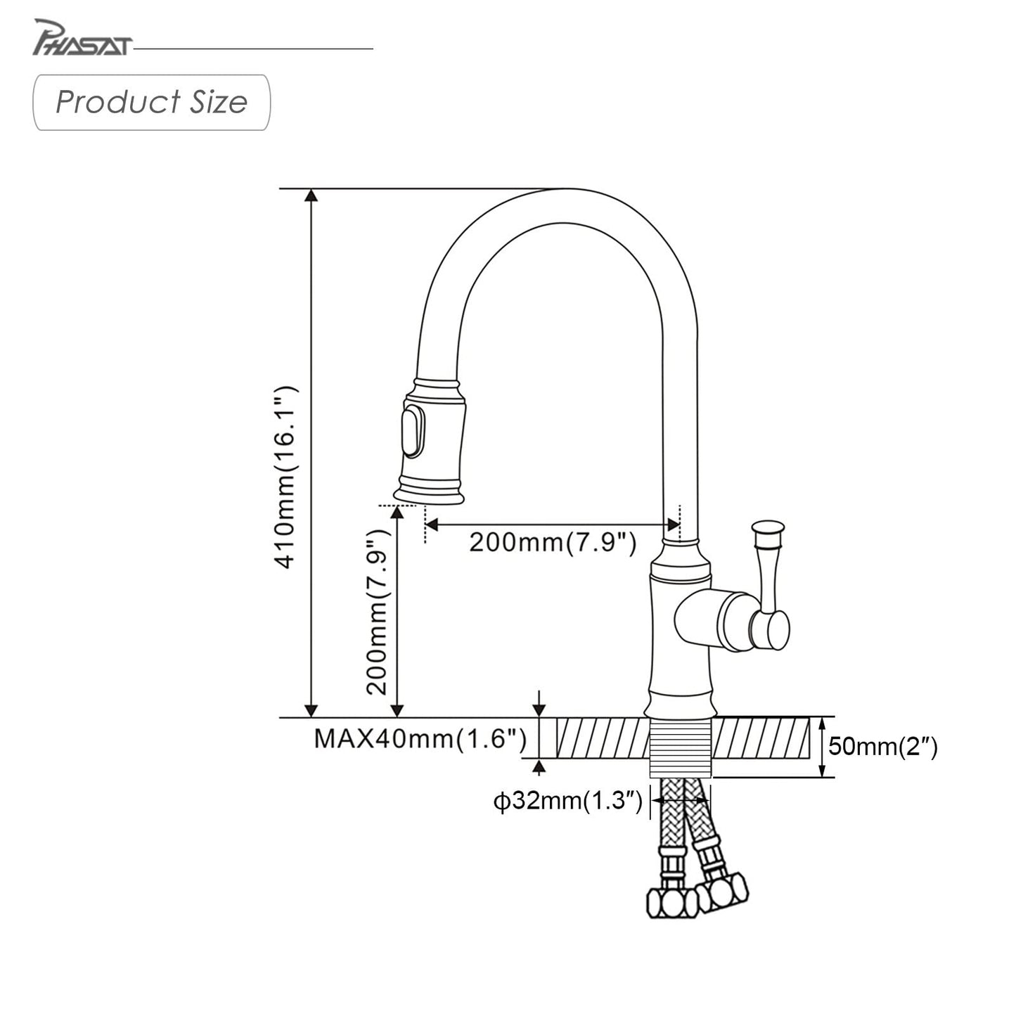 PHASAT Kitchen Faucet Pull Out Sprayer Sink Faucet with 360° Swivel 2 Functions for Kitchen, Oil Rubbed Bronze KZ06