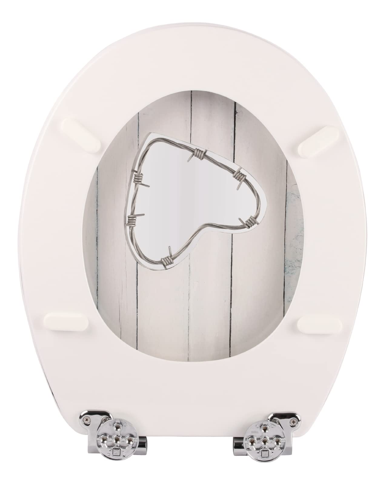 aquaSu® toilet seat with soft-close mechanism, wire love decor, high gloss finish, wooden core, Fast-Fix quick mounting system, oval standard O shape, metal hinge, glossy toilet lid, 40357 3
