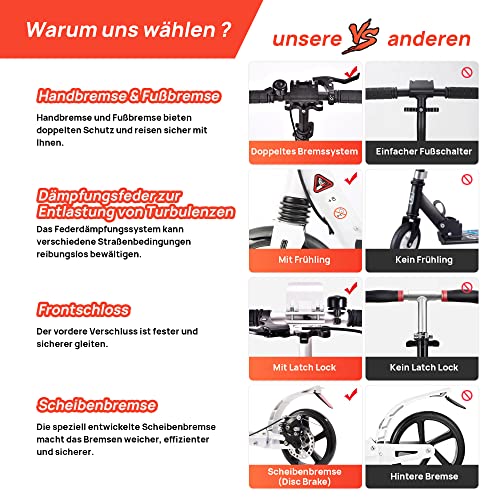 TENBOOM scooter for kids aged 10 and adults with 2 brakes, 200mm wheels, aluminum frame. Height adjustable for children.