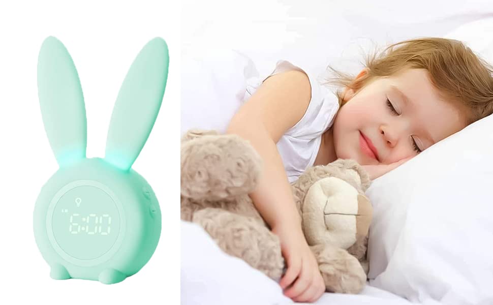 YONGYAO Kids Light Alarm Clock with Night Light, Cute Rabbit Children's Alarm Clock, 2 Alarms, Snooze and Timer, Adjustable Volume, Alarm Clock for Girls Boys