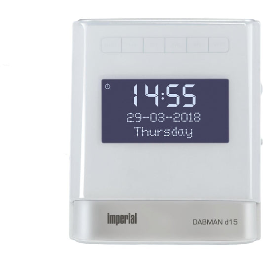IMPERIAL DABMAN d15 - Radio alarm clock (DAB +, FM, 2 alarm times, dimmable display, USB charging port) - White.