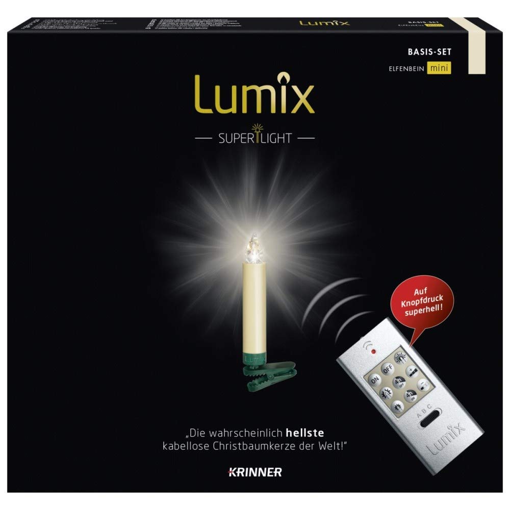 Lumix® LED wireless Christmas tree candles Superlight Mini 12-piece basic set Warm White incl. remote control 4h automatic switch-off function Ivory 9cm 75522