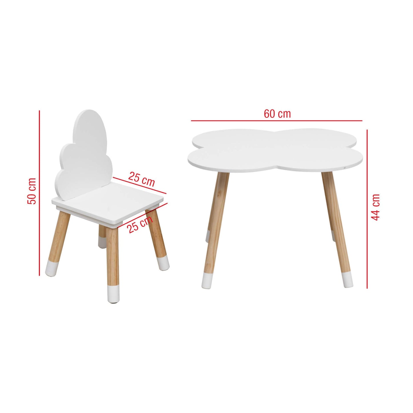 Rebecca Mobili Children's Table and Chairs Set, Chairs and Table for Kids' Room Furniture Light Brown White, MDF, Nordic Style - Size: 44 x 60 x 60 cm / 50 x 25 x 25 cm - Art. RE6733
