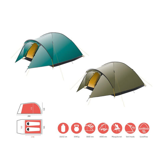 Grand Canyon Topeka Tent, Olive, 280 x 165 x 120 cm - Unisex Adult