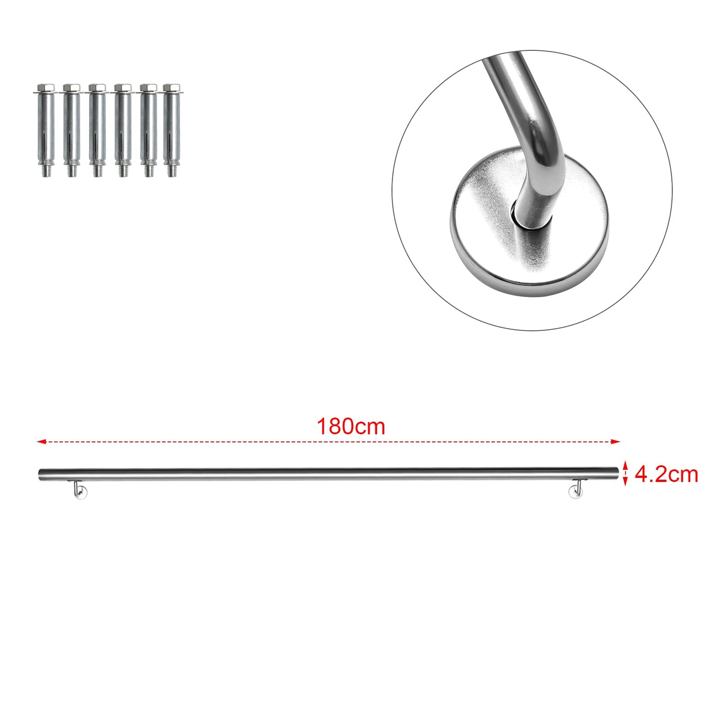 Ansobea handrail 180cm, stainless steel stair rail longer rail, for indoor and outdoor stairs, stair railing
