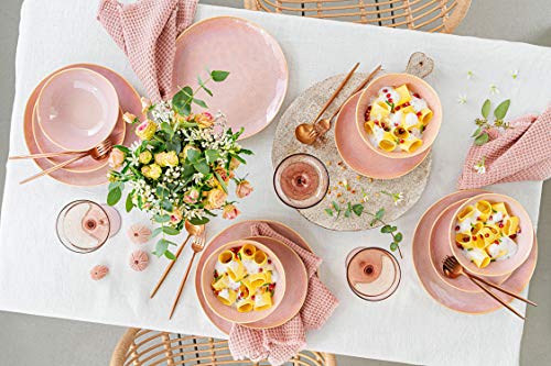 SINGER | Tableware Nice made of earthenware, 12-piece dinner set for 4 people, Pink with gold rim, Modern design