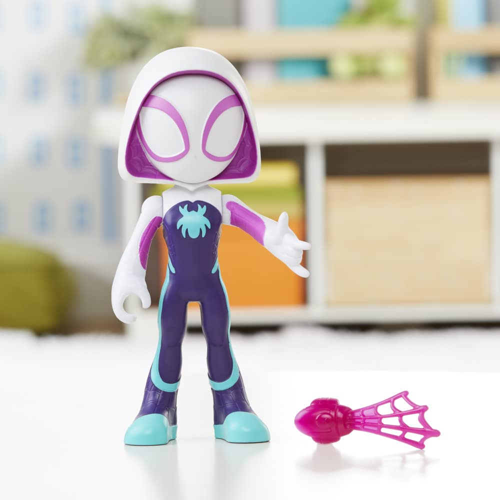 Marvel Spidey and His Super Friends 22.5cm Super Size Ghost-Spider Action Figure with Movable Head & Arms, Web Accessories - Preschool Toy for Kids 3 Years and Up - Featured on Disney+