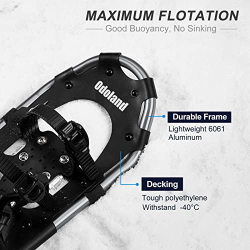 Odoland snowshoes with crampons Allround 4 IN 1 for men and women with trekking poles, waterproof gaiters, and carrying bag, from shoe size 21 INCH silver